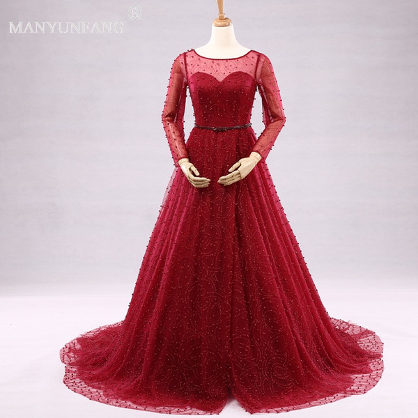 Royal Luxurious Cathedral Train A-Line Wedding Dress Jewel Long Sleeves Lace Vintage Red Bridal Dresses Vestido De Novia Casamento