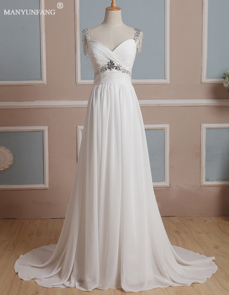 High Quality Wedding Dresses A-Line Chiffon Bridal Gowns with Beading Crystal Winter Beach Hollow Back Christmas Wedding Dresses