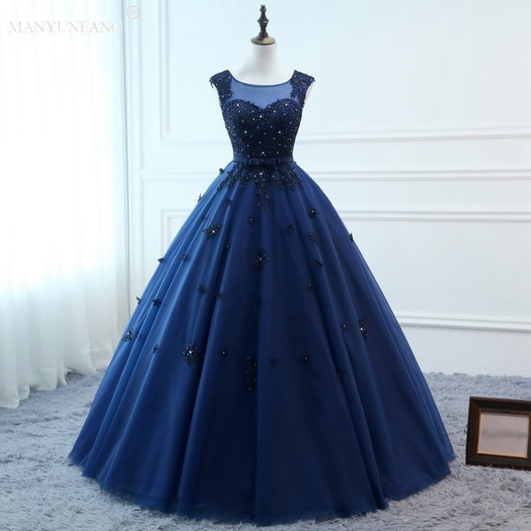 MANYUNFANG Sexy A-Line Wedding Dresses Backless Scoop Neck Lace Appliqued Custom Made Vintage Blue Bridal Gowns