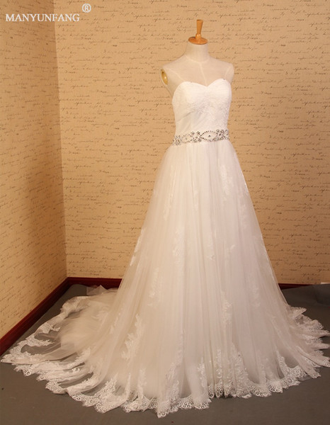 Latest Sweetheart Neck A-Line Wedding Dresses Bridal Dresses Beaded Crystals Sashes Wedding Gowns Lace Wedding Dresses