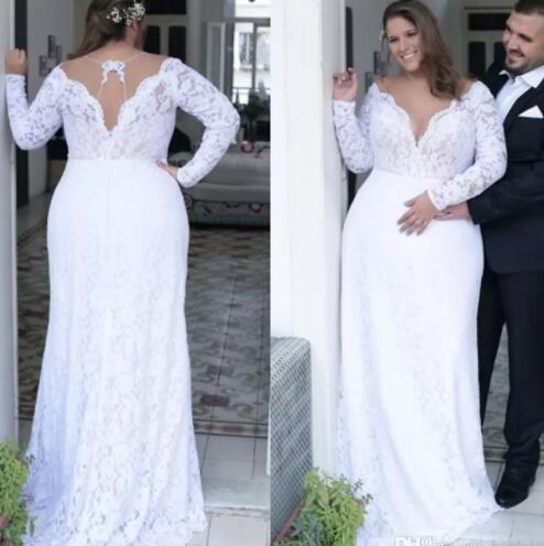 Plus Size Wedding Dresses long sleeves full lace bohemian beach bridal Gowns Cheap Vestido De Novia