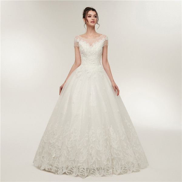 Crystals wedding dresses Luxury real photos cap sleeves drop beading bridal wedding gowns lace wedding dress