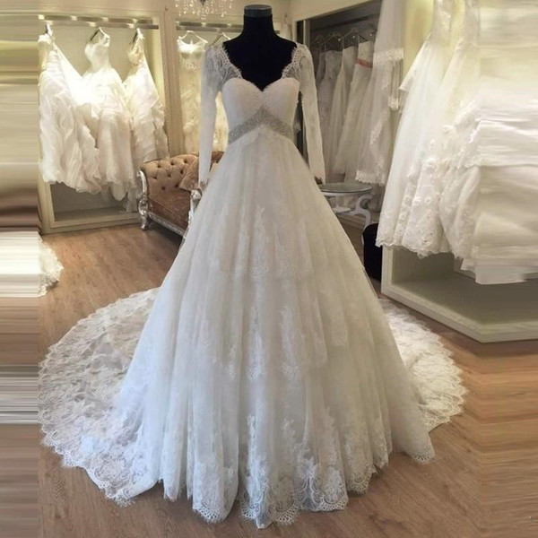 Lace Wedding Dresses Long Sleeve V neck maternity wedding dress for bride robe de mariée