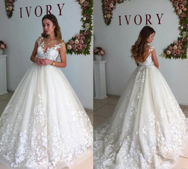 Luxury ivory Wedding Dresses berta sexy lace appliques sheer neck bridal gown soft tulle modest backless wedding dress