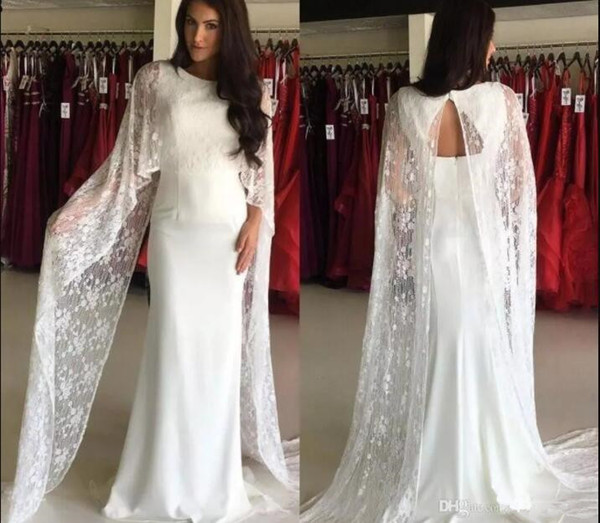 Chiffon beach wedding dresses long lace cape summer boho wedding gown new cheap vestidos de novia