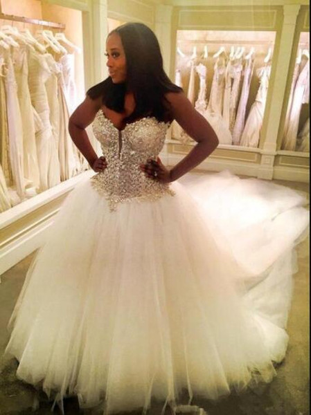 Crystal Wedding Dresses Modest African Dubai Nigerian Plus Size Princess Garden Church Gothic Lace Up Wedding Gowns