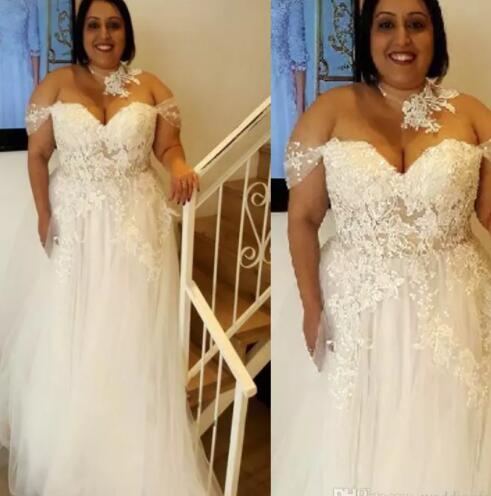 Plus Size Wedding Dresses Sweetheart Sleeveless Off the Shoulder Lace Appliques See Through top Country Beach Bridal Gowns