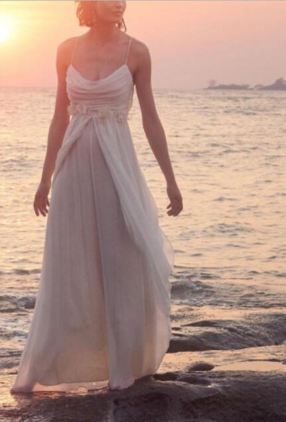 A Line Chiffon Beach Wedding Dresses Spaghetti Strap Floor Length Bohemian Bridal Gown Long Summer Wedding Gowns