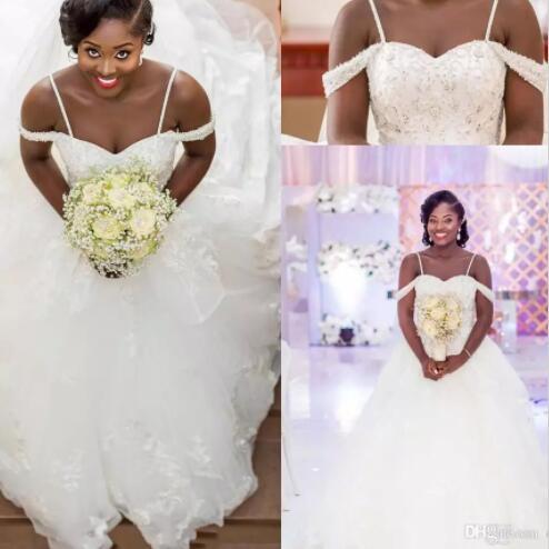 Major Beading Plus Size Wedding Dresses South Africa Wedding Gowns With Spaghetti Straps Beach Bridal Dress