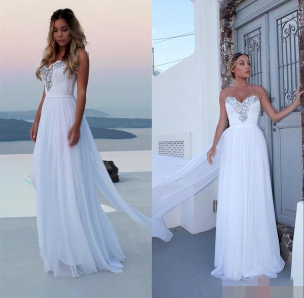 Summer Beach White Chiffon Wedding Dresses Silver Lace Appliques Sweetheart Neck Bridal Gown vestido de novia BC1798