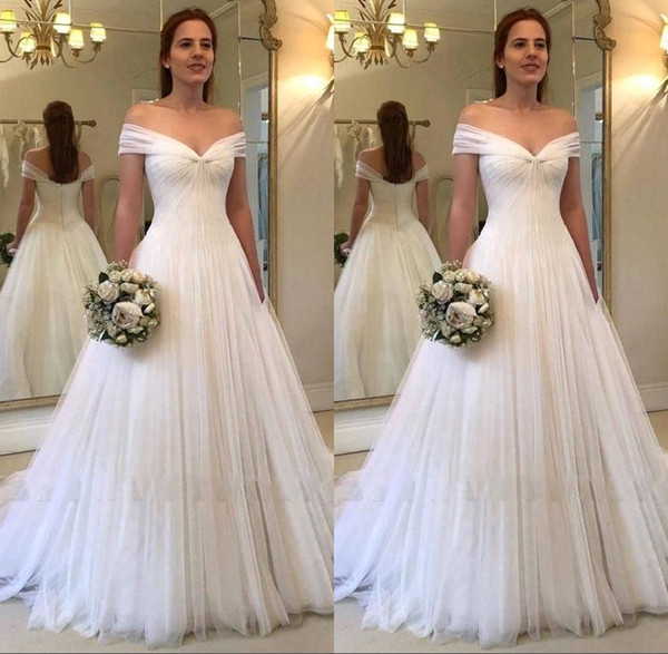 New Elegant Off Shoulder A Line Wedding Dresses Floor Length Tulle Bridal Gown vestido de novia BC1556