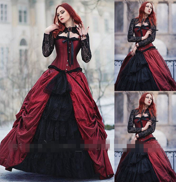 Vintage Gothic Victorian Wedding Dress Christmas Halloween Ball Gowns Bridal Gown Custom Made