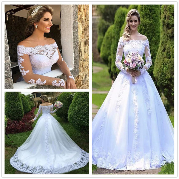 Casamento Princess Wedding Dresses Sheer Long Sleeves Beaded Arabic Robe De Vestidos De Noiva Off Shoulders Mariage Garden Bridal Gown