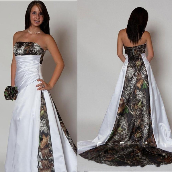 Sexy New Arrival Camo Wedding Dresses Fashion A Line Strapless Sleeveless Lace-up Satin Bridal Gowns