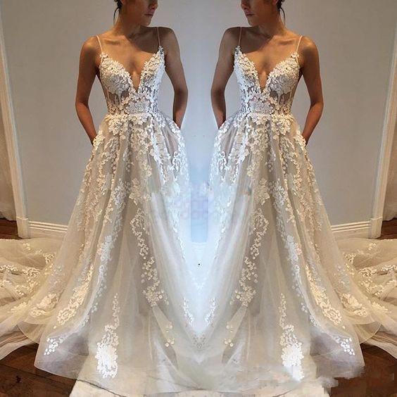 2017 Lace Applique Sexy Country Wedding Dresses Modest Spaghetti Backless Elegant Beach Boho Vintage Bridal Gowns Cheap