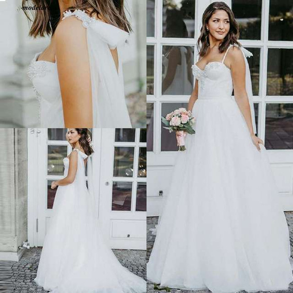 Charming Spaghetti Straps A-Line Bohemian Wedding Dresses Pearls Beading Western Country Bridal Gowns Robe De Mariee