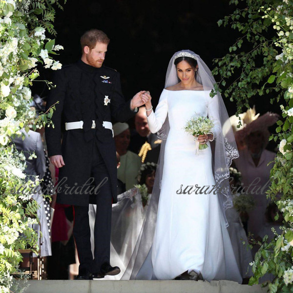 new prince Harry&Meghan Markle British Royal Wedding party dresses with bateau Neck 5M Veils Long Sleeve court train custom made vestido de