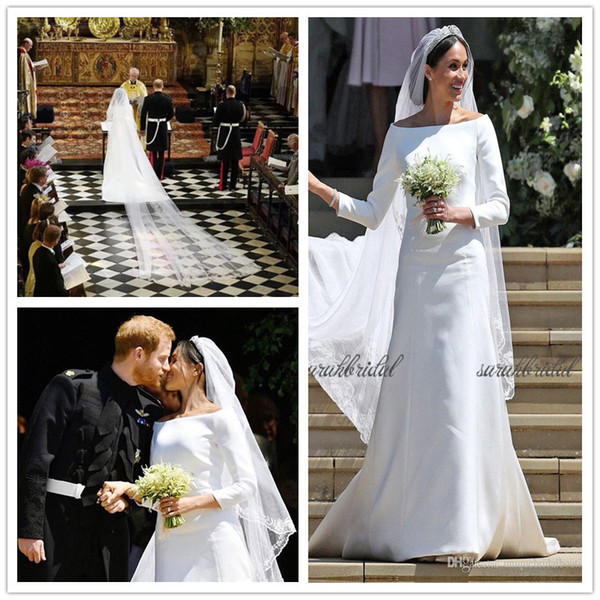 new hot Harry&Meghan Markle British Royal Wedding Dresses with Free 5M long Veils court train bateau stain custom made vestido de novia