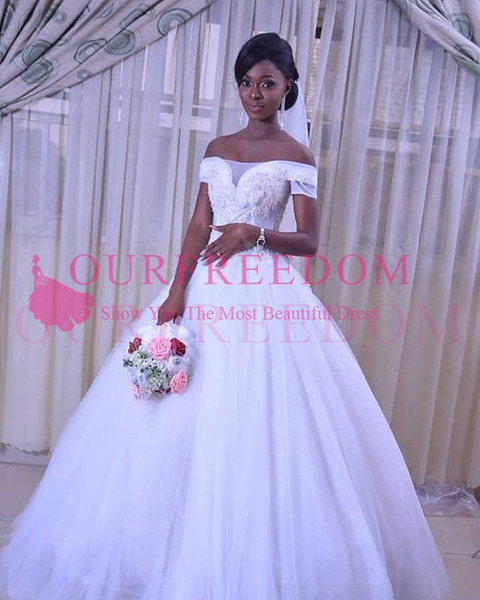 A Line Off The Shoulder Wedding Dresses South Africa Style Puffy Tulle Bridal Gown Custom Made High Quality