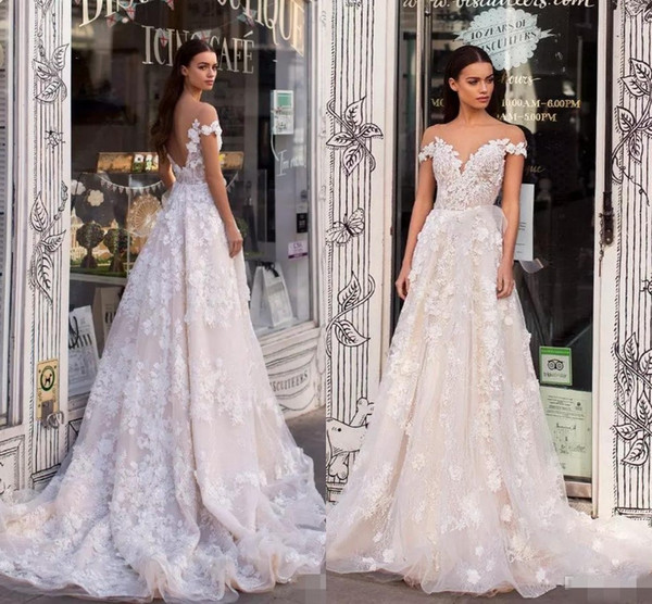 Berta A Line Wedding Dresses Sheer Off The Shoulder Lace Appliqued Bridal Gowns Backless Custom Made robe de mariée