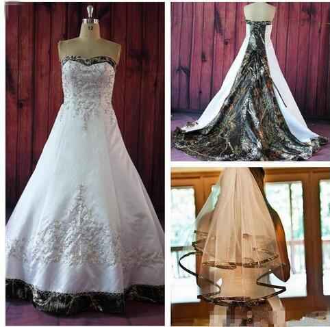 Elegant A Line Camo Wedding Dresses With Embroidery Beaded Lace Up Court Train Plus Size Vintage Country Garden Bridal Wedding Gowns