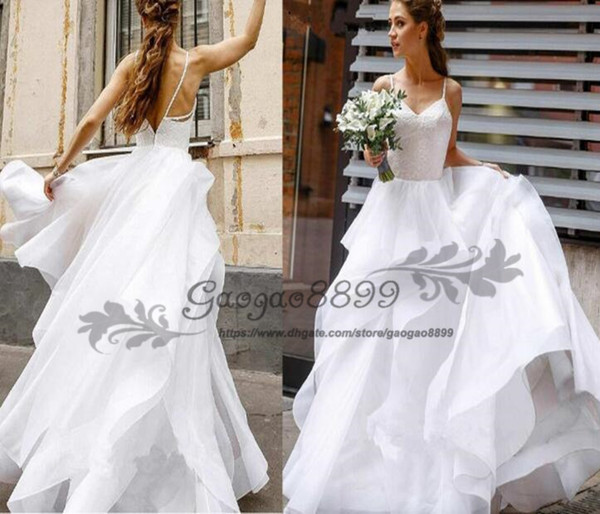 New Flowy Wedding Dress Elegant A-line Spaghetti Straps V Neck Organza Bridal Gown vestido novia Plus Size Boho cheap bridal gowns