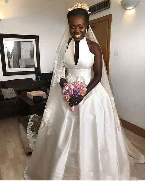 Simple Clean and Modern African Black Women A Line Wedding Dresses Bridal Gowns Garden Bridal Gown Custom Made Hot Sale