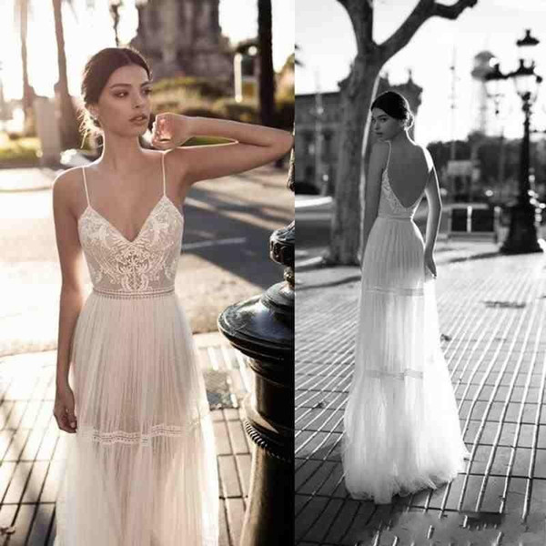 Gali karten Cheap 2016 Wedding Dresses Bridal Gown Lace V Neck Bohemian Bridal Gowns A Line Open Back Summer Beach Wedding Gowns