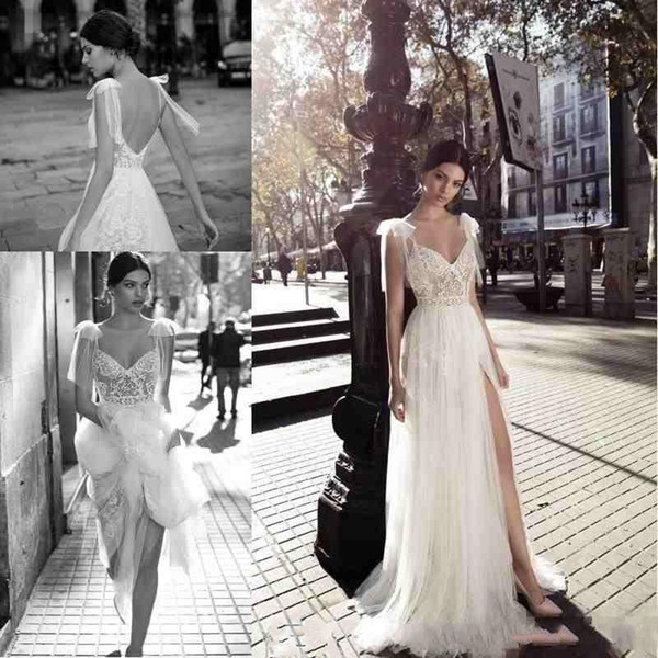 Gali Karten Cheap Wedding Dresses Bridal Gowns V Neckline Lace Appliqued Sexy High Side Split Plus Size Wedding Dress