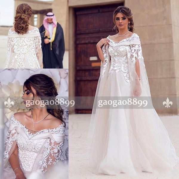 Dubai Cape Style Cheap Wedding Dresses Bridal Gowns A Line Bateau Neck 3D Flower Lace Maternity Destination Arabic Dress Bridal Gowns