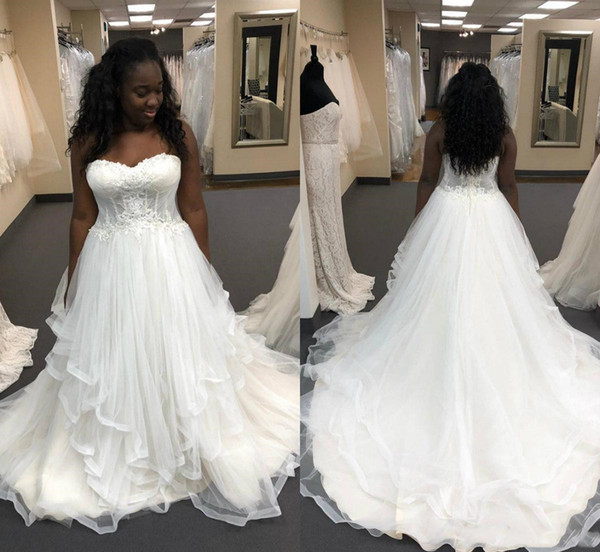 African Plus Size Lace Wedding Dresses Appliques Sweetheart Sweep Train Zipper A Line Wedding Bridal Gowns