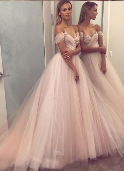 Vestido De Noiva Wedding Dresses With Beading A Line Off Shoulder Tull Wedding Gowns Bridal Dresses Custom Made Online