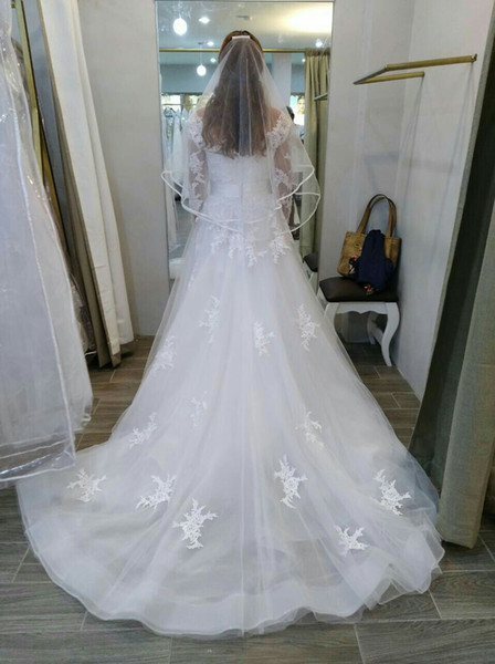 New White Scoop Neck Lace Appliqued A Line Wedding Dresses Sheer Long Sleeves Zipper Back Bridal Gowns Sweep Train for aleperezg7105