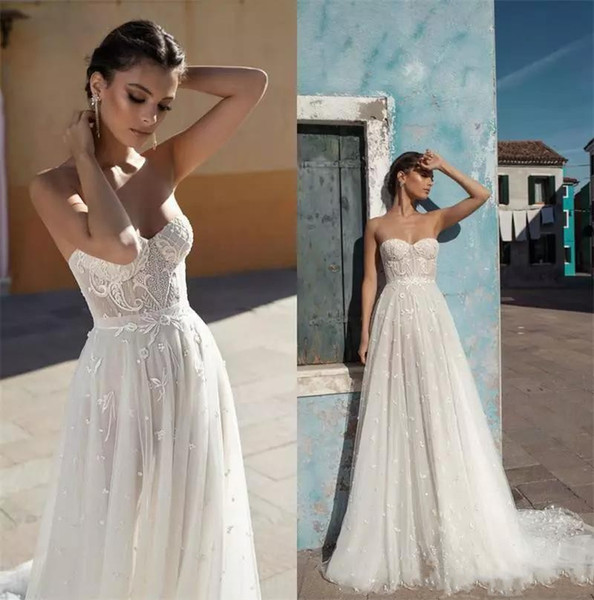 Beach Boho Wedding Dresses Floor Length A Line Sweetheart Neck Country Bridal Gowns robe de mariée BA9320