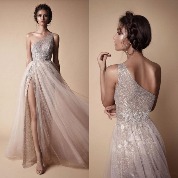 New High Side Split Sequined Wedding Dresses Bohemian One Shoulder Lace Appliqued Bridal Gowns vestido de novia BA7859