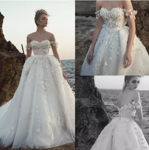 Summer Backless Wedding Dresses with Flowers 3D Floral Lace Elegant Off Shoulder Church Beach Garden Bride Wedding Gowns