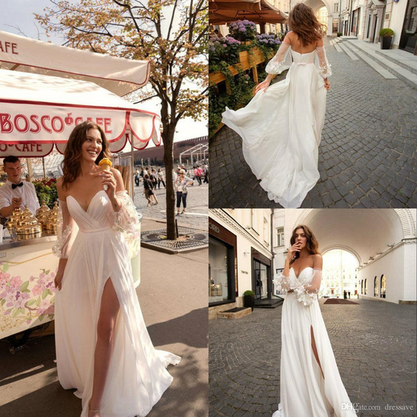 Sexy Beach Wedding Dresses Sweetheart Lace Bohemian Wedding Dress With Detachable Sleeves Side Split Boho Bridal Gowns BC1793