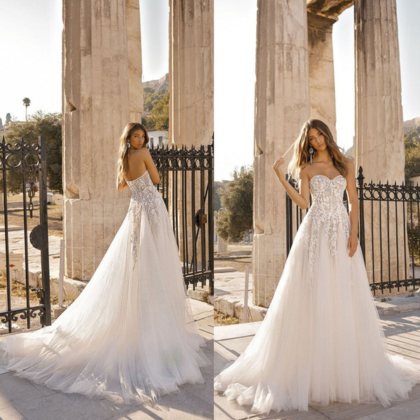 Stunning Berta A Line Wedding Dresses Sweetheart Flora Appliques Illusion Bodice Tulle Long Summer Boho Bridal Gowns Empire Vestidos