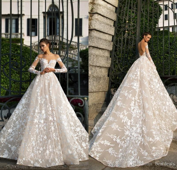 Vintage New Long Sleeve Lace Wedding Dresses Illusion Neckline Backless High Quality Bridal Gown Factory Custom Made BA9028