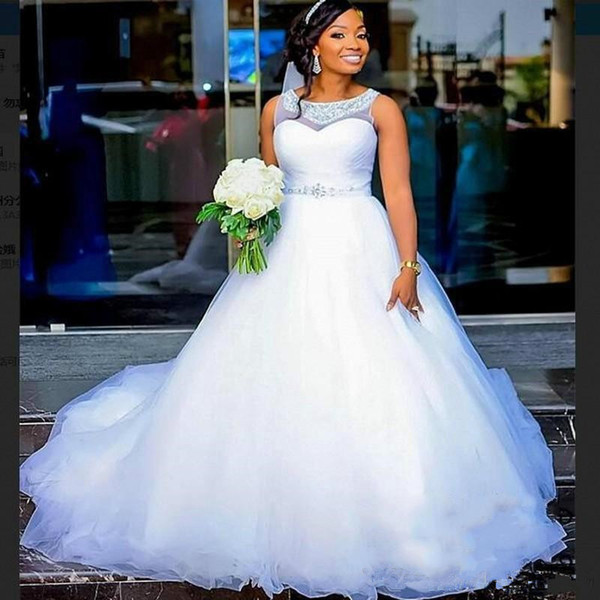 Plus Size Tulle Sheer Wedding Dresses Vestido De Noiva Hot Selling Custom New Beaded Organza African Saudi Country Bridal Gowns W1026