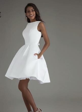 New Short Wedding Dresses With Pockets Backless Scoop Neckline Pleats A-Line Sleeveless Mini Satin Bridal Gowns Vestido De Noiva W1221