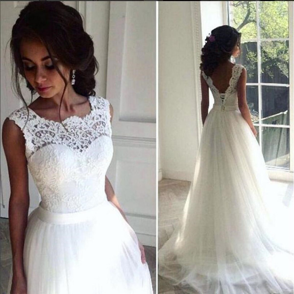 Vintage Lace Wedding Dresses Hot Selling New Custom Matched Sash Sleeveless A-Line Tulle Backless Bridal Gowns Vestido De Noiva W1000