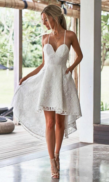 Sexy Beach Short Wedding Dresses New Simple Style Summer Front Short Back Long Lace Bridal Gowns Vestido De Novia Custom Made W076