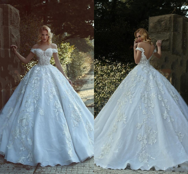 Most Popular Off the Shoulder A-Line Wedding Dresses Gorgeous Lace Appliques Tiered Skirts Wedding Bridal Gowns HY204