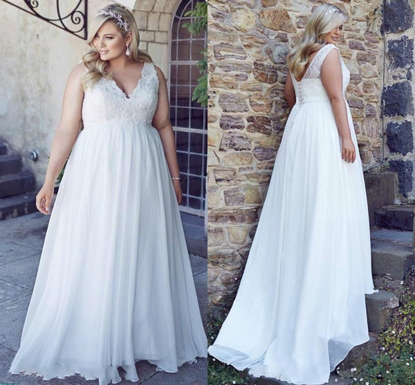 Romantic V-Neck Plus Size Lace Wedding Dresses Garden Cheap Chiffon Spring Train Large Vestido De Noiva Bridal Gowns Ball For Bride