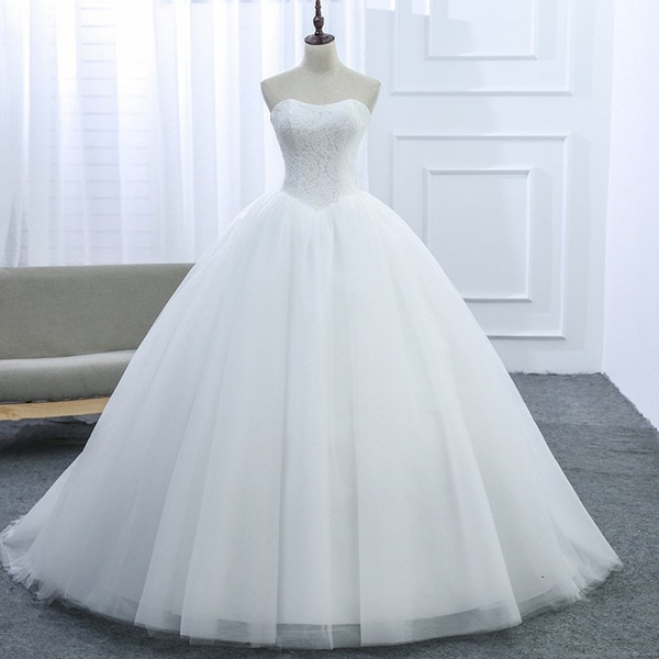 Lace Tulle Ball Gowns Wedding Dresses Lace Up -Romantic Bridal Gowns Court Train Fast HY4174