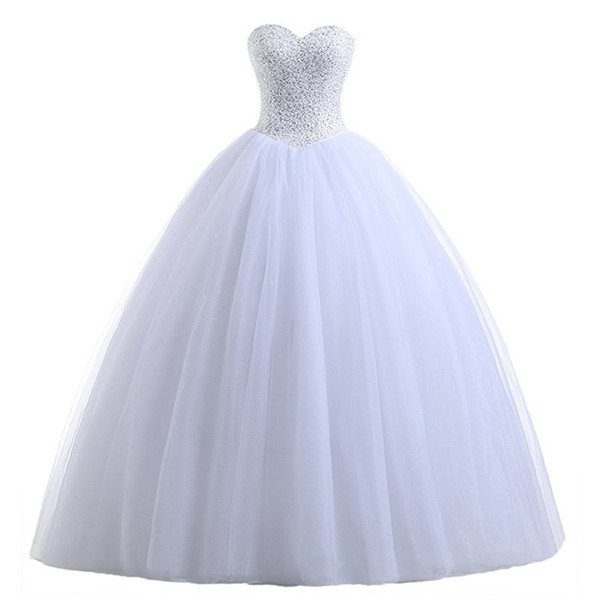 Beaded Sweetheart Tulle Ball Gown Wedding Dresses White Lvory Floor Length Bridal Gowns New Wedding Dresses HY4173