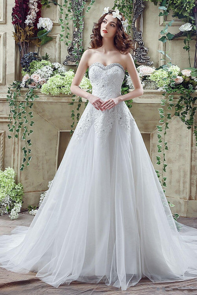 White Ivory Lace Wedding Dresses Cheap A Line Sweetheart Tulle Lace Appliqued Beads Long Corset Back Under Bridal Gowns DH185