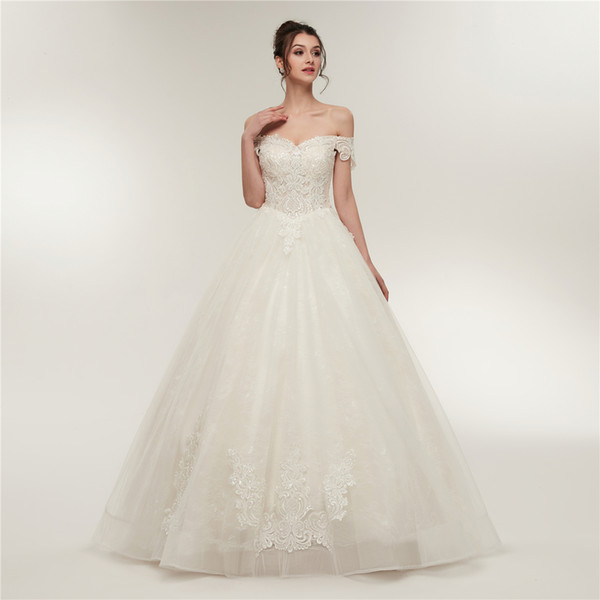 Shoulder Collar Dresses Sweetheart With Appliques Short Sleeves A Line Tulle Long Wedding Party Bride Dresses For Women Wedding Dresses