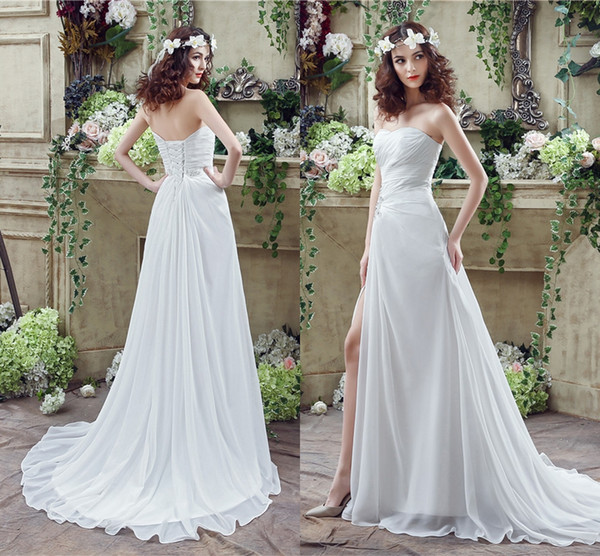 New Elegant Dresses Ruffle Sweetheart A Line Chiffon Side Split Long Wedding Party Bride Dresses For Women Plus Size Wedding Gowns DH4227